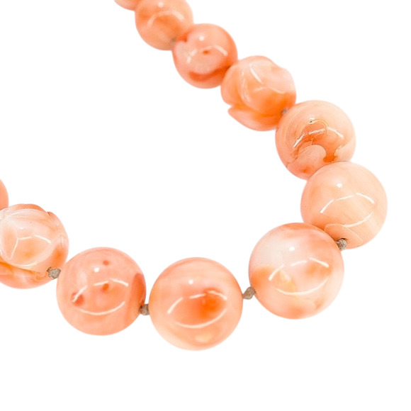 Salmon Pink Peach Momo Coral Necklace - New Strung w NOS Beads - 40g 18” - Picture 6 of 11